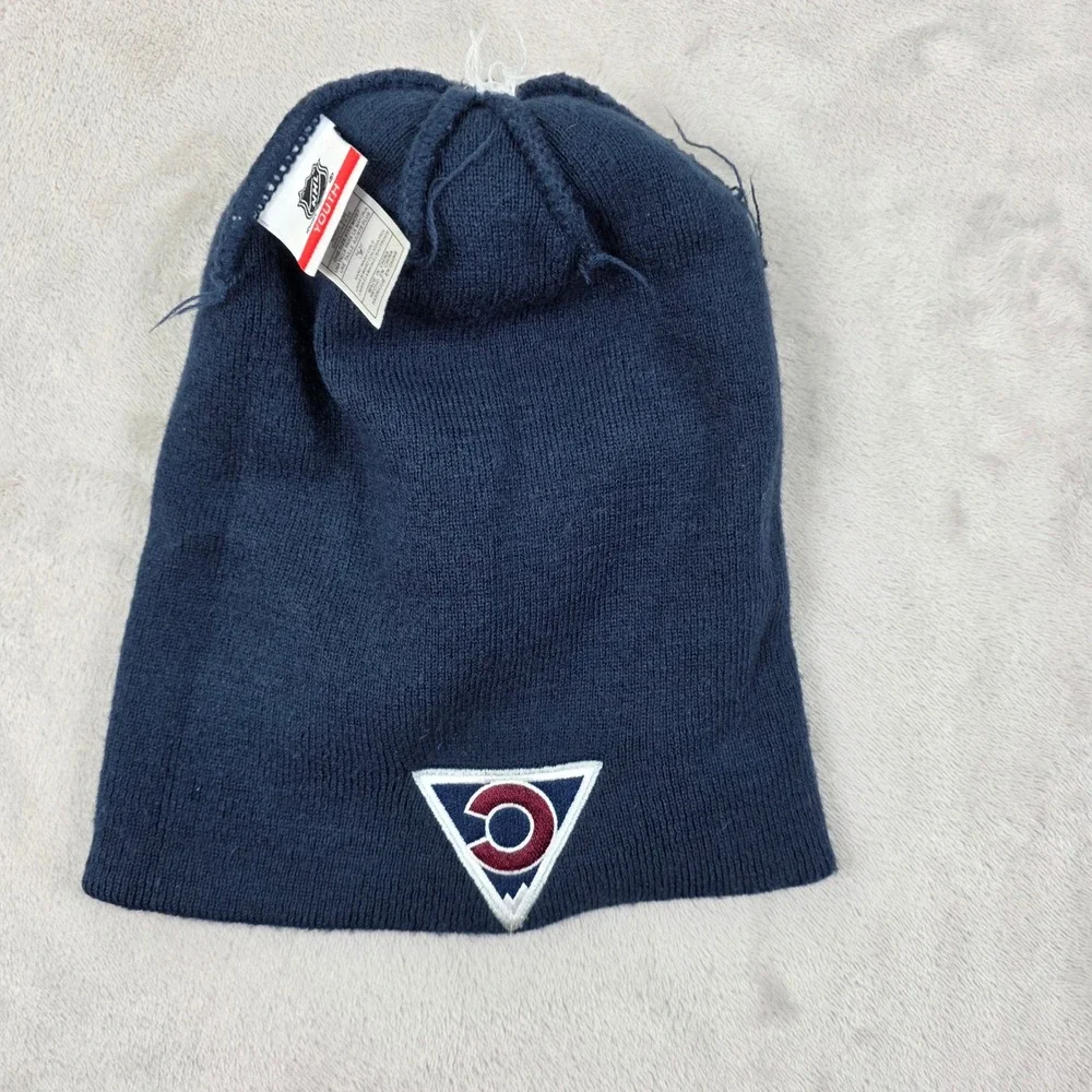 Colorado Avalanche Beanie Hat Youth Large Blue Red Knit Cuff Pom NHL Hockey Warm